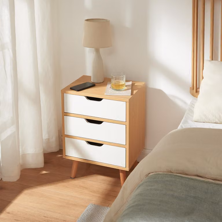 Comodino "Bordkak" con 3 cassetti 55 x 40 x 30 cm Gambe in legno effetto rovere/bianco