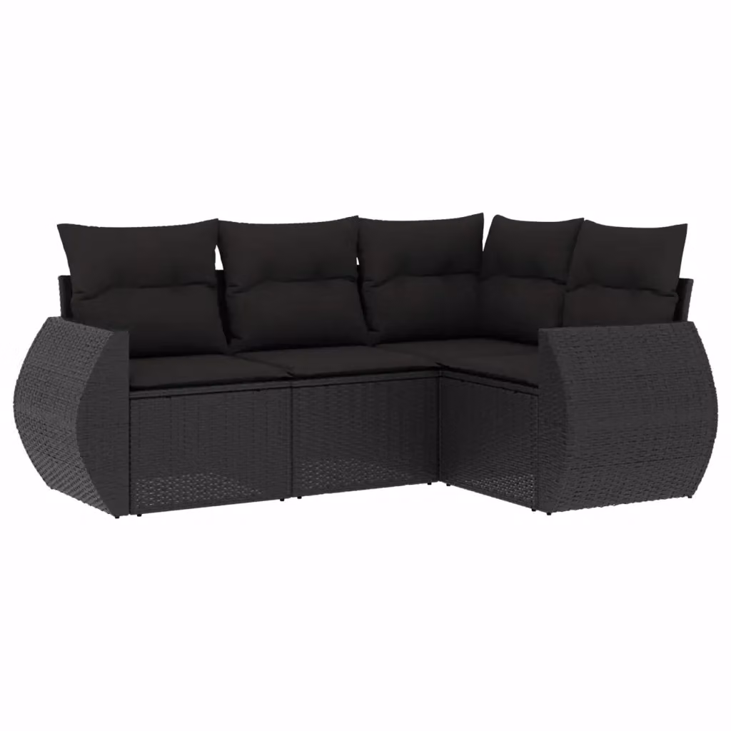 Set di divani da giardino vidaXL a forma di L composto da 4 pezzi con cuscini neri in polyrattan e struttura in acciaio rivestito in polvere – 2
