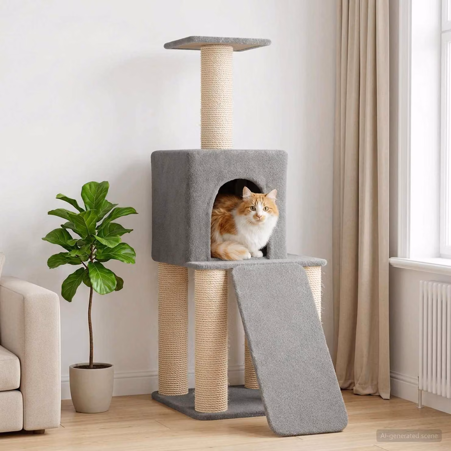 vidaXL Albero per gatti con pali in sisal Grigio Chiaro