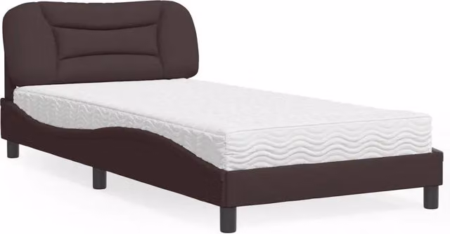 Letto con Materasso Hvar vidaXL Marrone Scuro e Bianco in Tessuto e Legno, 100x200 cm – 2