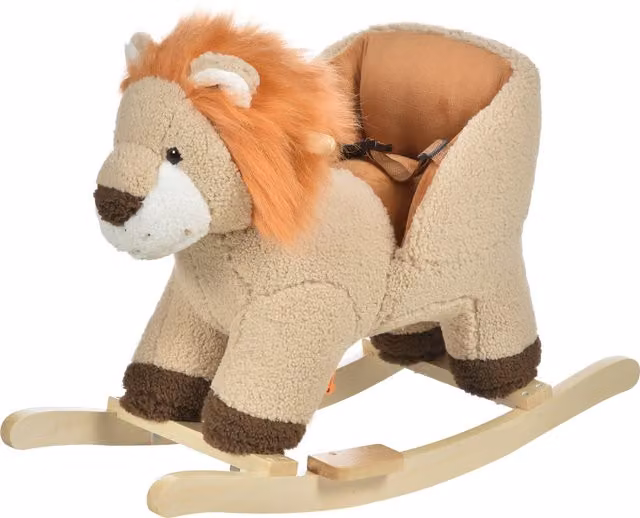Cavallo a dondolo a forma di leone HOMCOM con seduta imbottita e suoni per bambini, colore marrone, carico massimo 40 kg