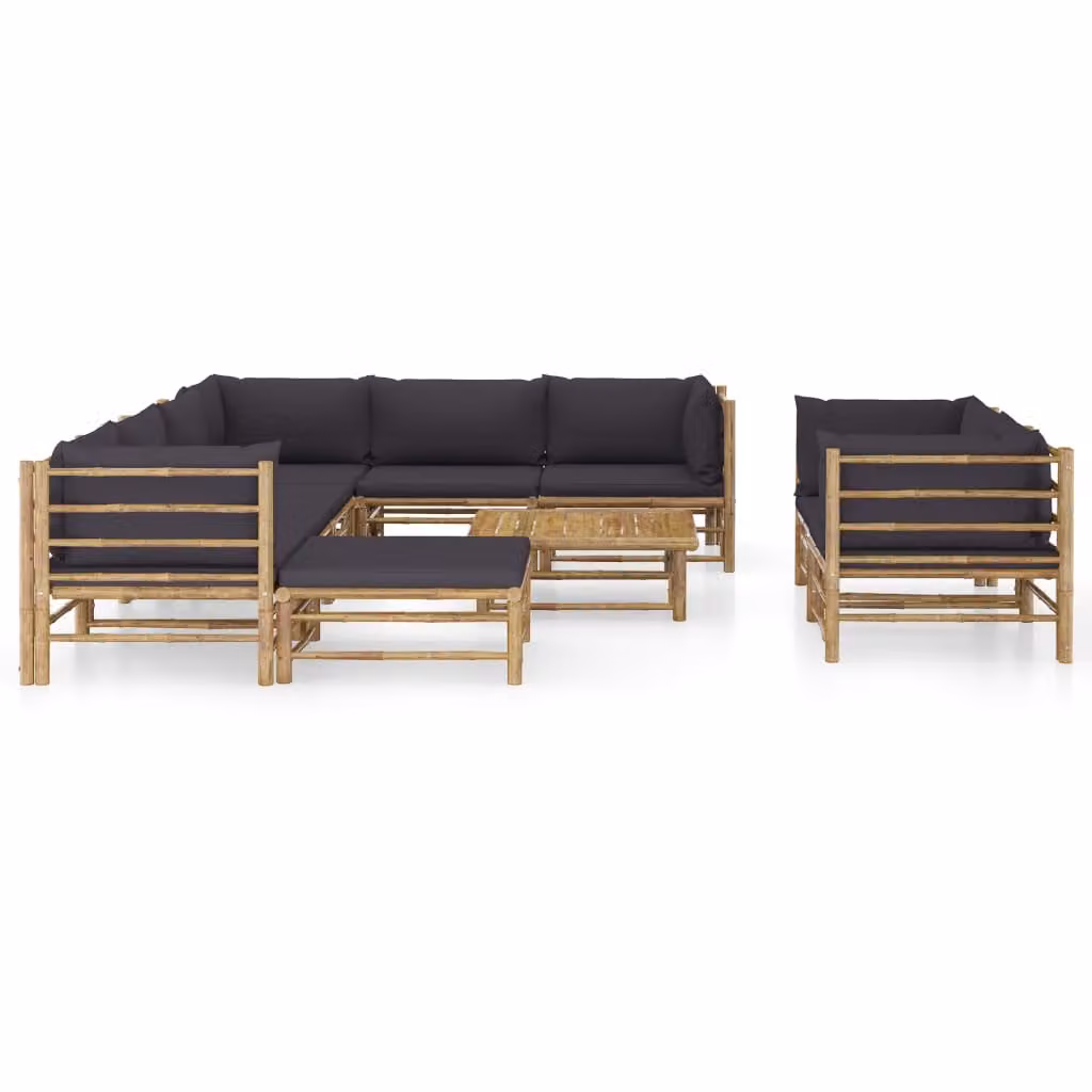 set da salotto da giardino da 10 pezzi con cuscini in bambù grigio scuro