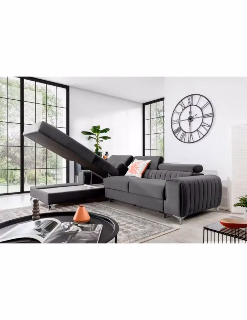 Divano angolare sinistro JAYSON MEUBLORAMA grigio con funzione letto e poggiatesta regolabile – 2