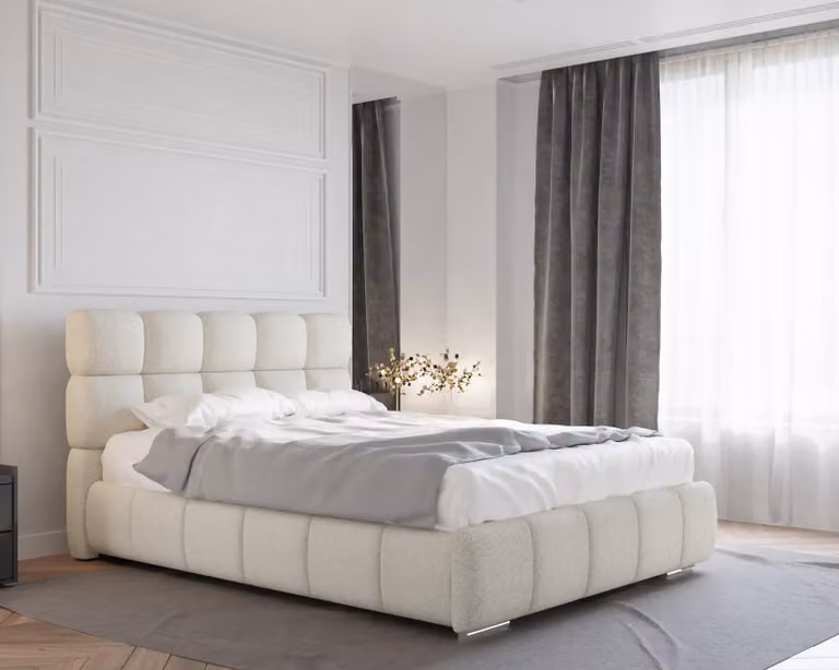 Letto imbottito BLISS con contenitore, con materasso a molle insacchettate