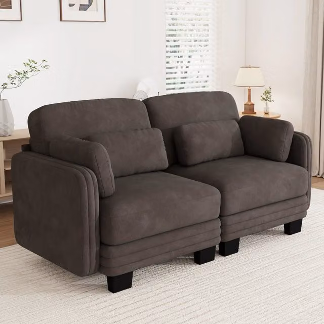 Divano modulare 2 posti in ciniglia marrone; struttura in legno massello; 176 x 88 x 88 cm