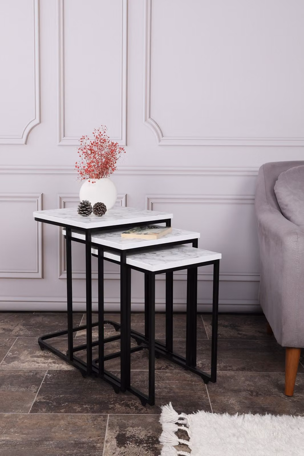 Skye Decor, Ce Metal Zigon - 9404, tavolino (3 pezzi), bianco, 100 % METALLO, 44 x 36 x 53,8 cm