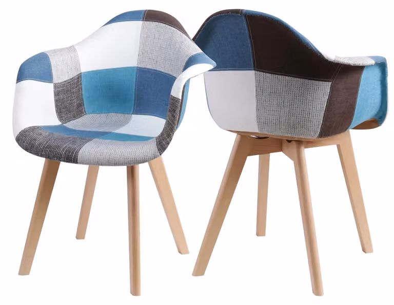 Sedie nordiche - Set da 2 sedie da pranzo - Seduta in tessuto - Struttura in legno - Schienale alto - Design moderno minimalista - Blu