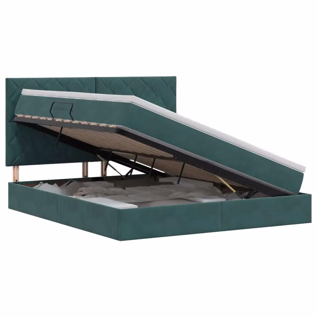 Letto con contenitore e materasso vidaXL in velluto verde con base a sollevamento L/P/H: 160 x 200 x 140 cm – 2