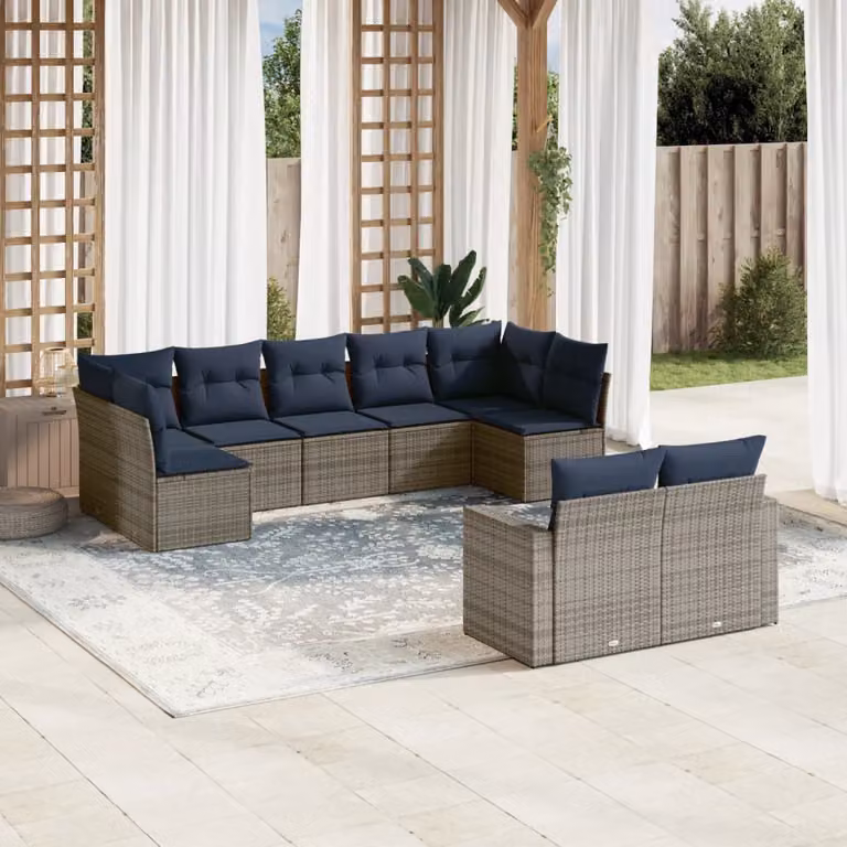 Maison Exclusive - Set Divani da Giardino 9 pz con Cuscini Grigio in Polyrattan