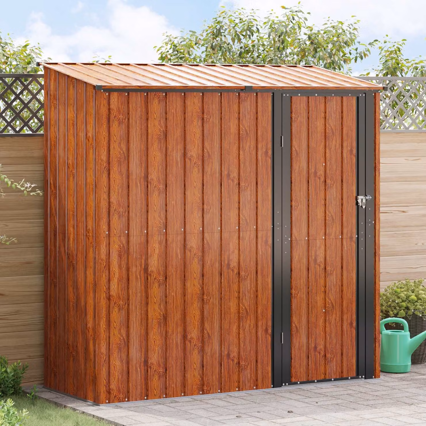 Casetta da giardino moderna vidaXL in metallo marrone L: 203 cm, P: 85,5 cm, H: 200 cm
