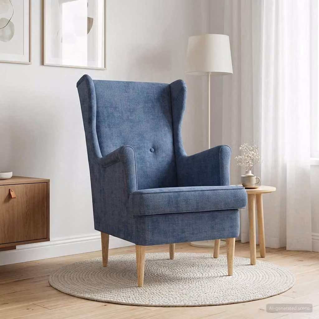 Poltrona lounge moderna vidaXL ARES blu con braccioli e struttura in metallo