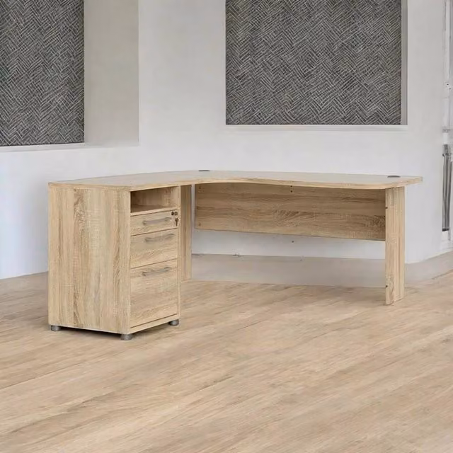 Roslyn, Scrivania 3 Cassetti, 159x150x75h cm Marrone Quercia