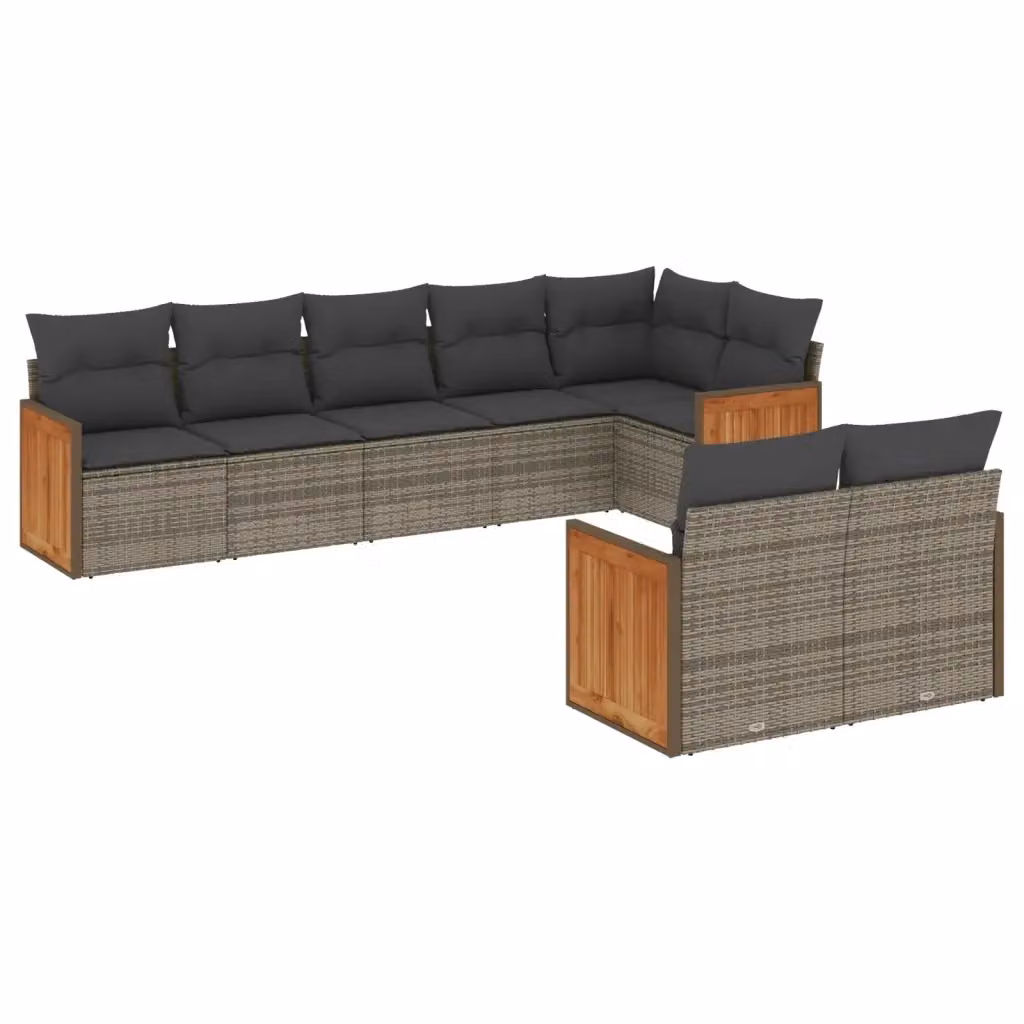 vidaXL Set Divano da Giardino a L 8 pz Grigio con Cuscini in Polyrattan e Struttura in Acciaio – 2