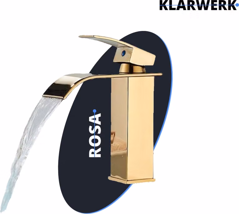 ROSA | Miscelatore a cascata Premium per vasca da bagno oro lucido| miscelatore gastronomico in acciaio inox lavabo | rubinetto di design miscelatore angolare per lavabo