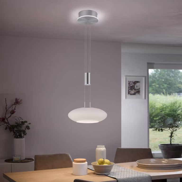 Q-Smart-Home Paul Neuhaus Q-ETIENNE LED a sospensione, 1 luci Q-Etienne, dimmerabile, Alluminio / Grigio / Zincato, Soggiorno / Sala da pranzo, Metallo, Moderno