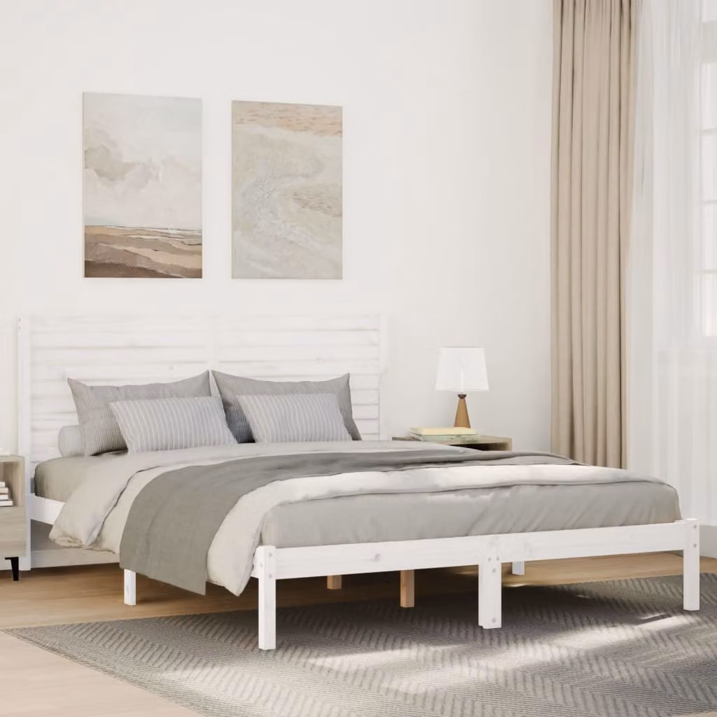 vidaXL Giroletto Extra Lungo in Legno di Pino Massello Bianco L/P/H: 140 x 225,5 x 145,5 cm – 1