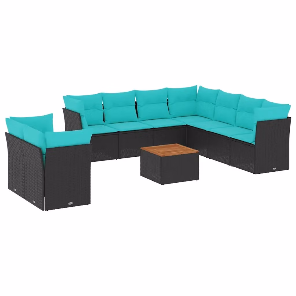 vidaXL Set Divani da Giardino 11 pz in Polyrattan Nero con Cuscini e Tavolino da Esterno a Forma di L – 2