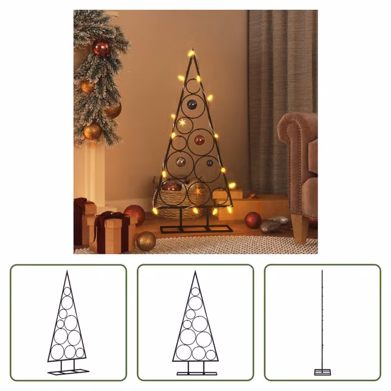 The Living Store Albero di Natale in metallo per decorazioni nero 90 cm