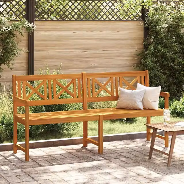 Panchina da esterno vidaXL in legno di acacia massello marrone con braccioli L/P/H: 180 x 56 x 90 cm