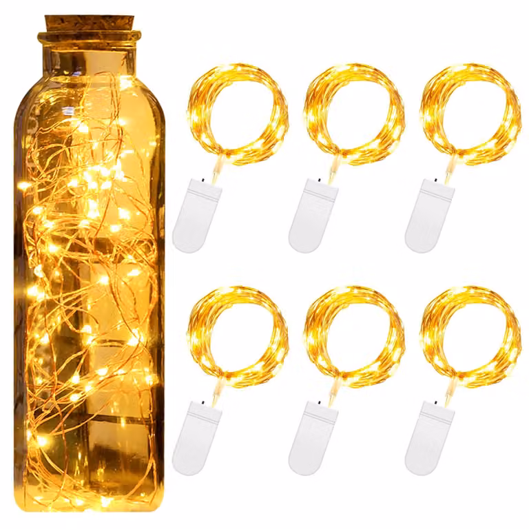 Catena luminosa, set da 6 luci, 2 metri, luce bianco caldo, LED, alimentazione a batteria
