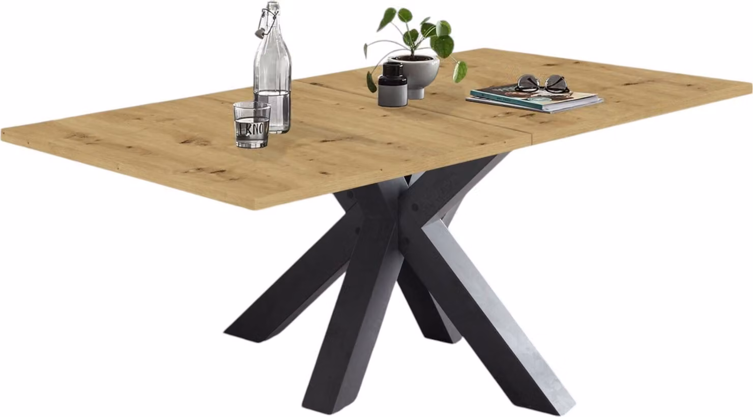 Tavolo da pranzo allungabile Ela 1 160 x 90 x 75 Tavolo da sala da pranzo grafite/rovere nodoso 13502-160