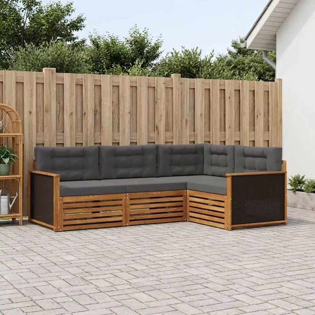Set di divani da esterno vidaXL 4 pezzi a forma di L in legno di acacia con cuscini antracite e beige