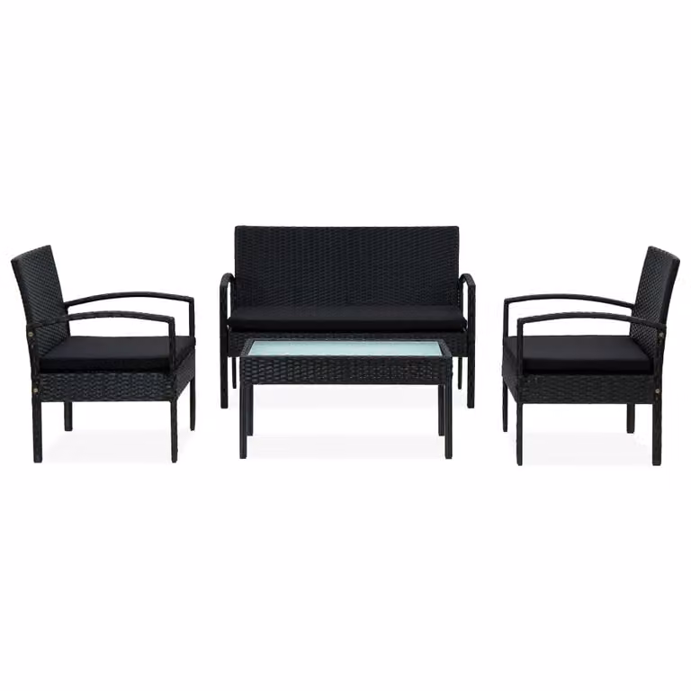 vidaXL Set da salotto da giardino 4 pezzi con cuscini in polirattan nero