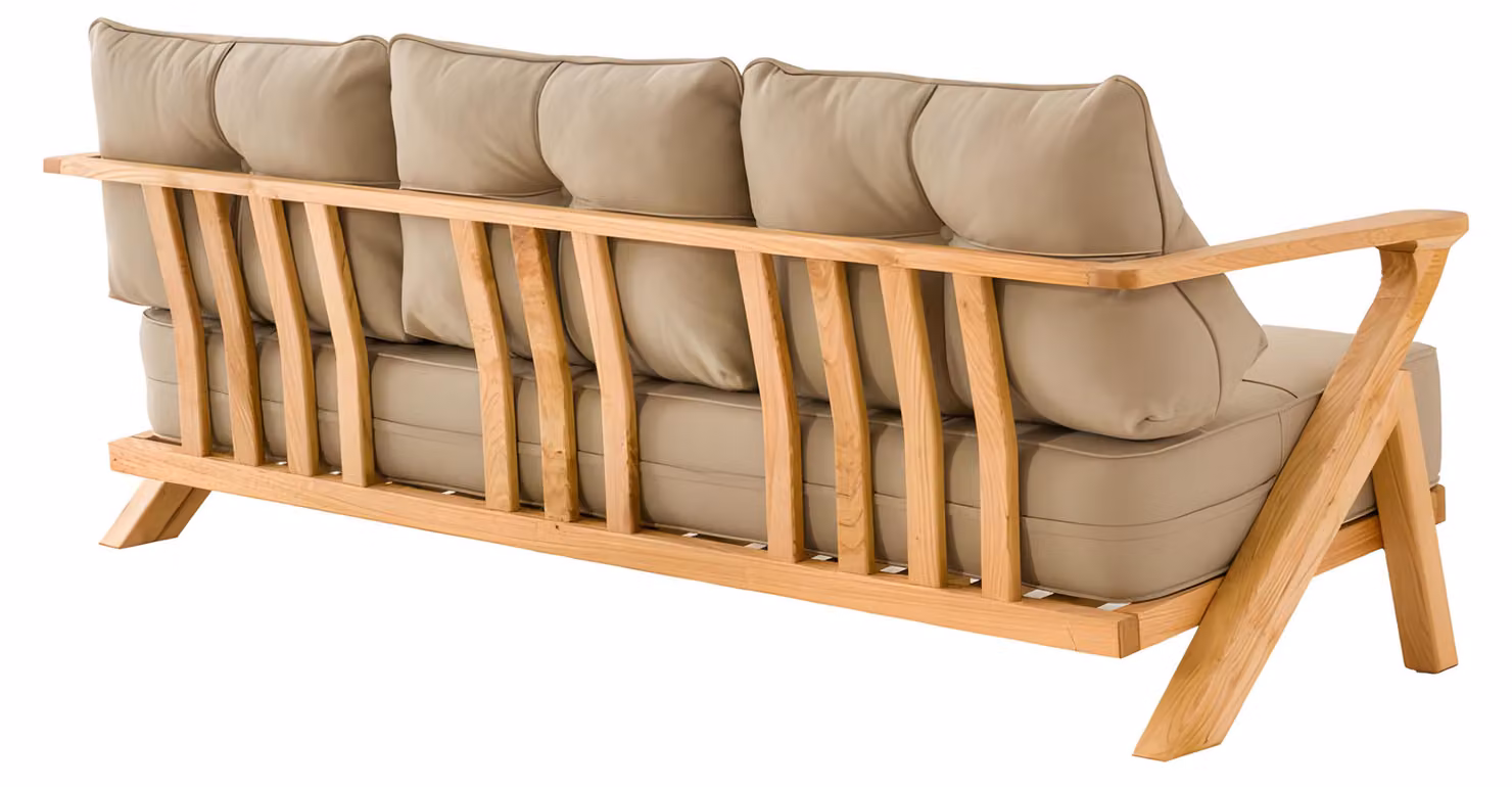 Elegantes Beiges 3-Sitzer-Sofa aus Holz und Textil für moderne