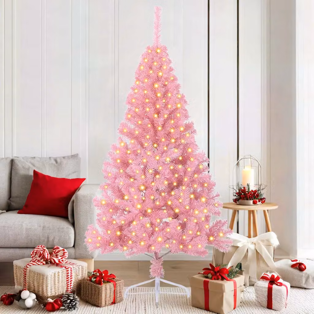 vidaXL Albero di Natale artificiale con luci integrate Rosa 180 cm PVC