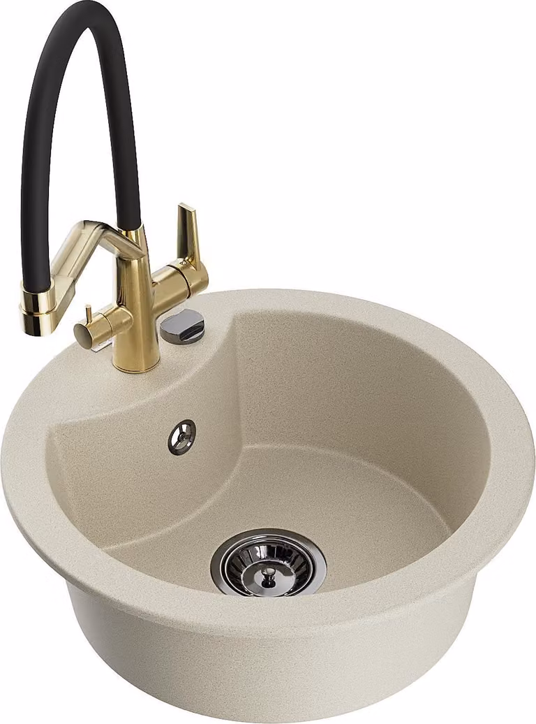 Mexen Diego lavello da cucina in granito a 1 vasca con rubinetto cucina Duo, beige - 6512-69-671701-57-B