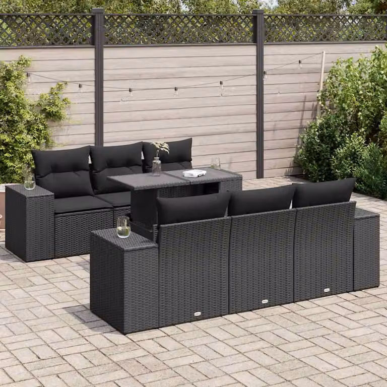 Set Divani da Giardino a L con Tavolino vidaXL, 7 Pezzi, Nero