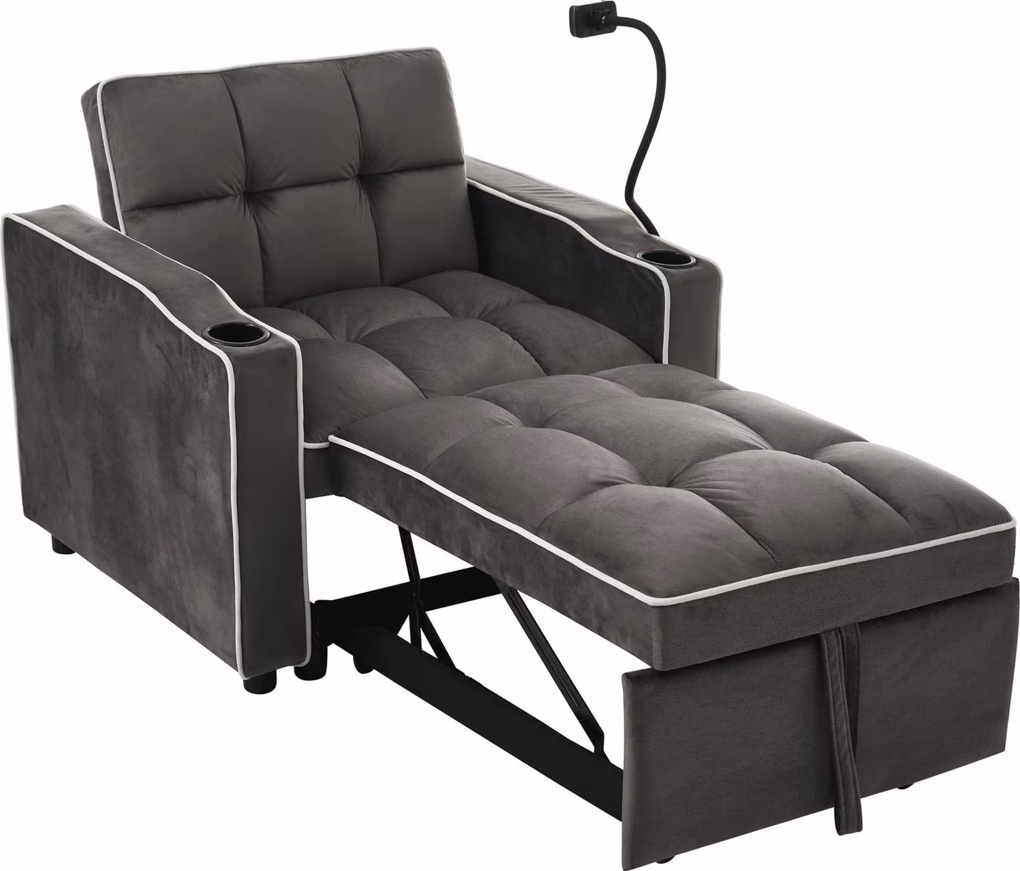Abrihome 3 in 1 Divano letto estraibile con funzione letto, poltrona letto Letto per ospiti con portabevande e supporto per cellulare, grigio scuro