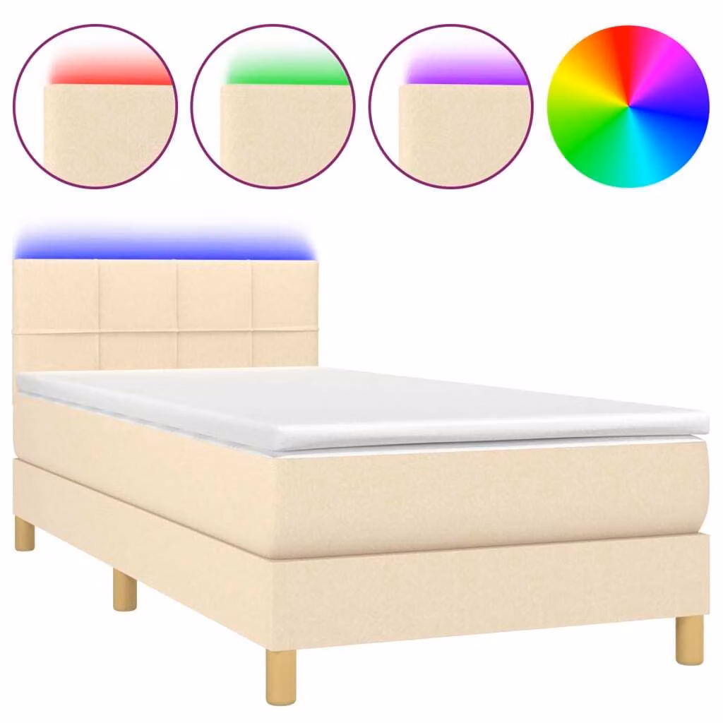 Letto a Molle con Materasso e LED Crema 100x200cm in Tessuto