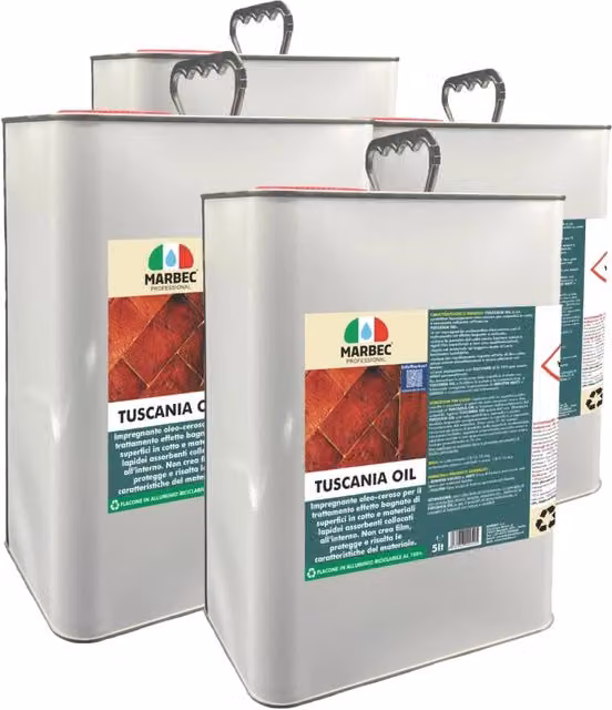 Trattamento per cotto Marbec Tuscania Oil a base di olio e cera, confezione da 4 x 5 l – 1
