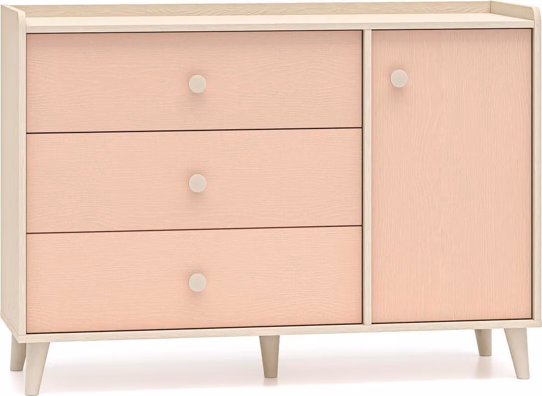 FURNLUX Credenza Mevel Rosa e Beige 120cm / Colore principale: Rosa / Dimensioni: 120 x 85 x 40 cm