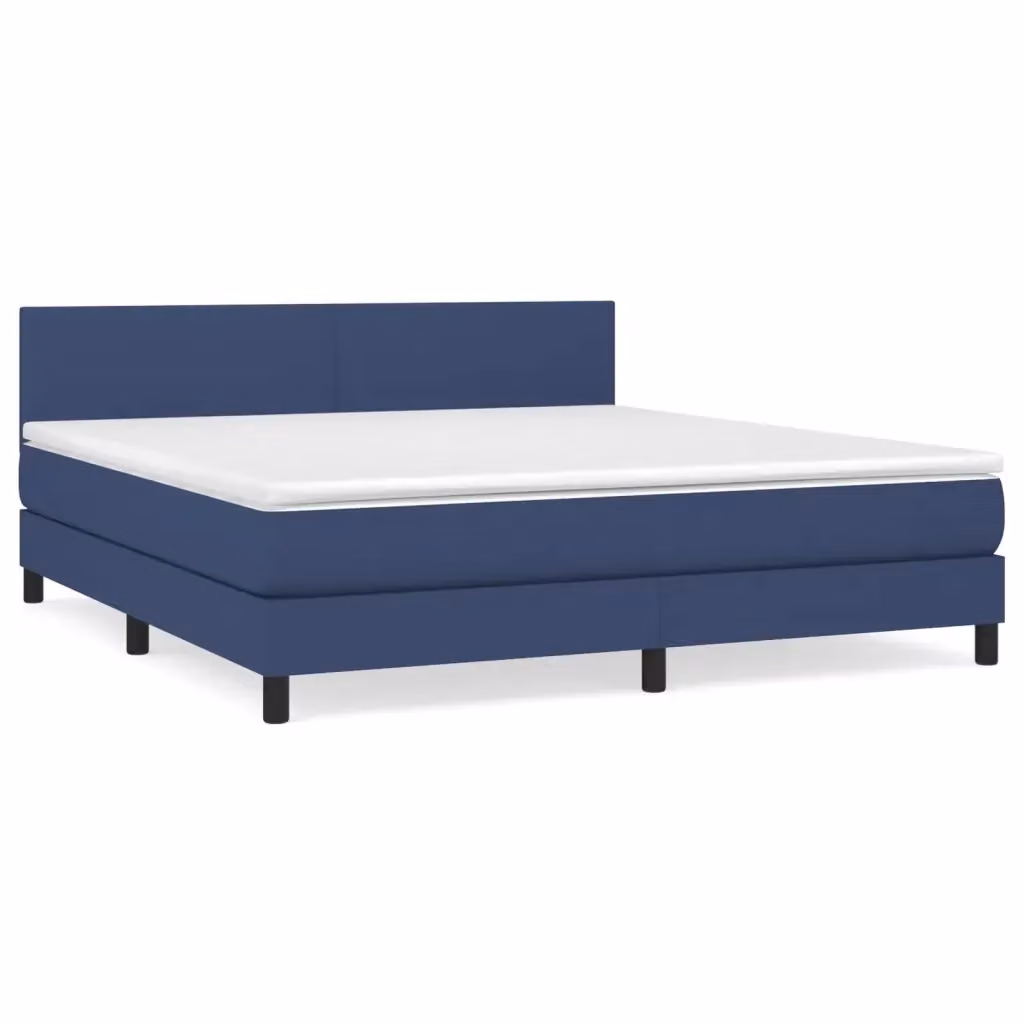 vidaXL Giroletto a Molle Ibrido con Materasso in Tessuto Blu e Bianco L/P/H: 160 x 200 x 88 cm – 2
