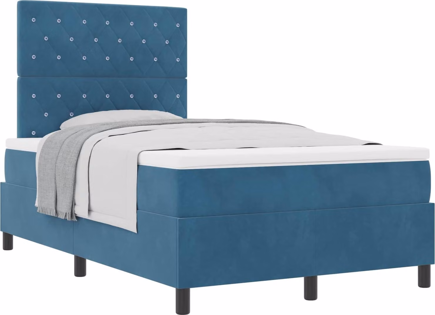 Letto a molle con materasso Blu Scuro 120 x 200 cm Velluto
