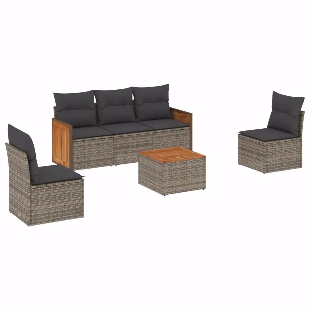 Set da giardino moderno vidaXL composto da 6 pezzi in polyrattan grigio con cuscini inclusi e tavolino da esterno – 2
