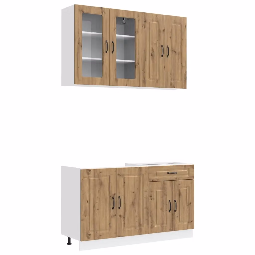 Unità Cucina Moderna vidaXL KALMAR in Rovere con Ante in Vetro, 4 Pezzi, Marrone – 2