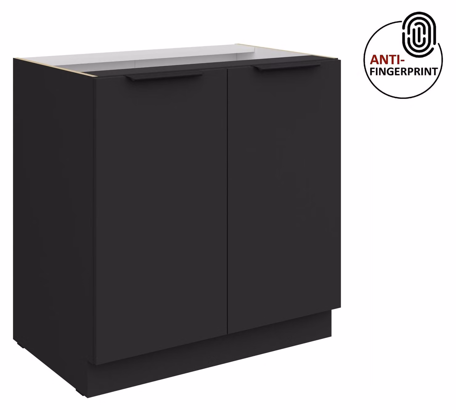 Mobile base da cucina da 80 cm, cucina ARIA nero ultra opaco + nero opaco, frontali di alta qualità con rivestimento anti-impronta, blocco cucina