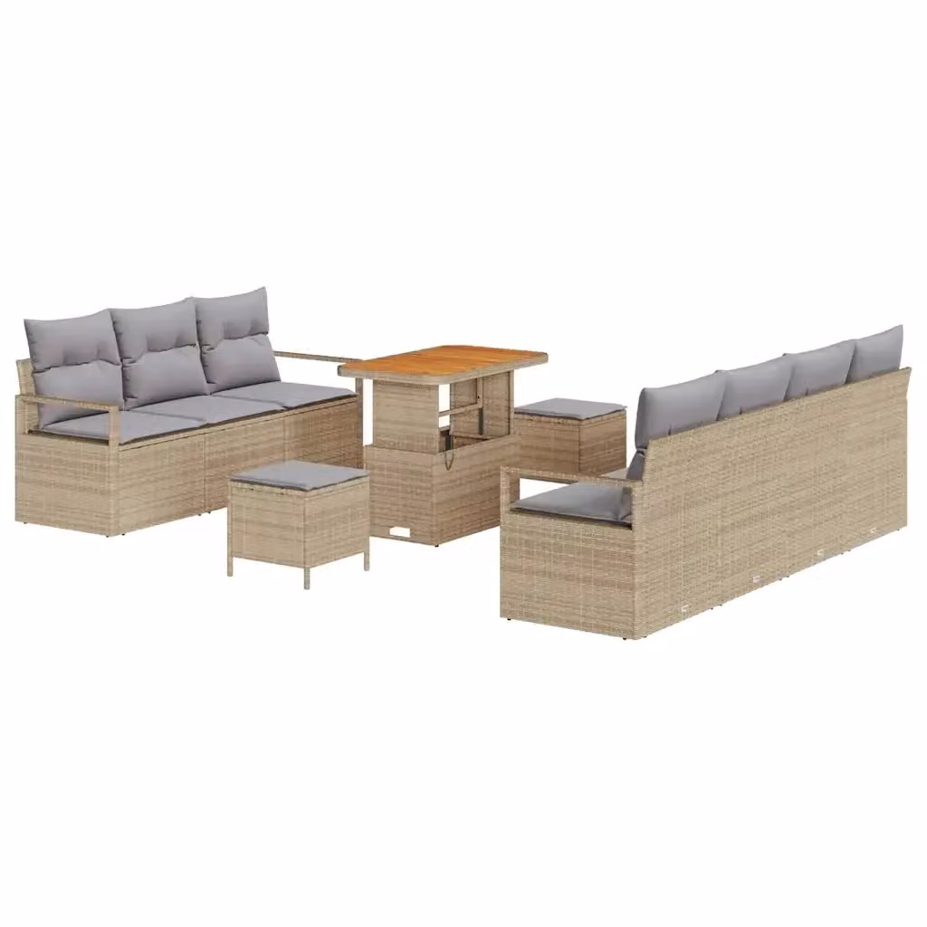 Set da giardino vidaXL composto da 10 pezzi in rattan beige con cuscini e tavolino da caffè per esterno – 2