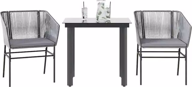 Set da Pranzo da Giardino 3 pz con Cuscini in Polyrattan Vetro 3334625