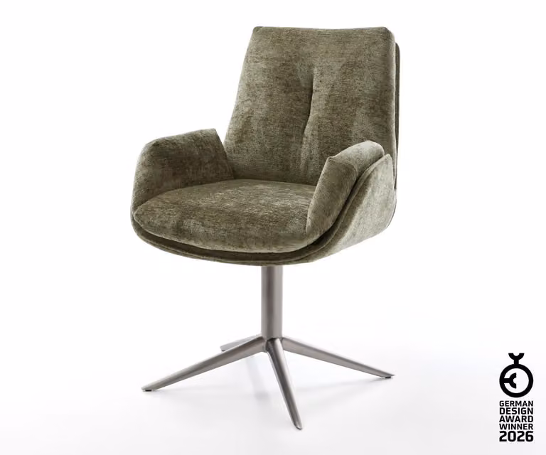DELIFE Sedia girevole Clea-Flex, rivestita in velluto color oliva, base in grafite, girevole a 360°, con funzione basculante