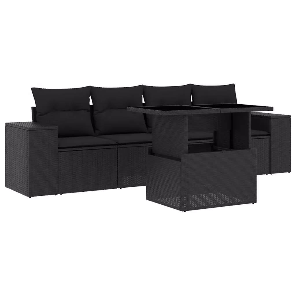 Set di divani da giardino 5 pezzi vidaXL in polyrattan nero con cuscini e struttura in metallo – 2