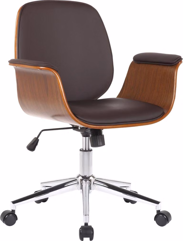 Sedia girevole ergonomica - sedia da ufficio - Similcuoio, facile da pulire, posizione di seduta confortevole | colore: noce/marrone