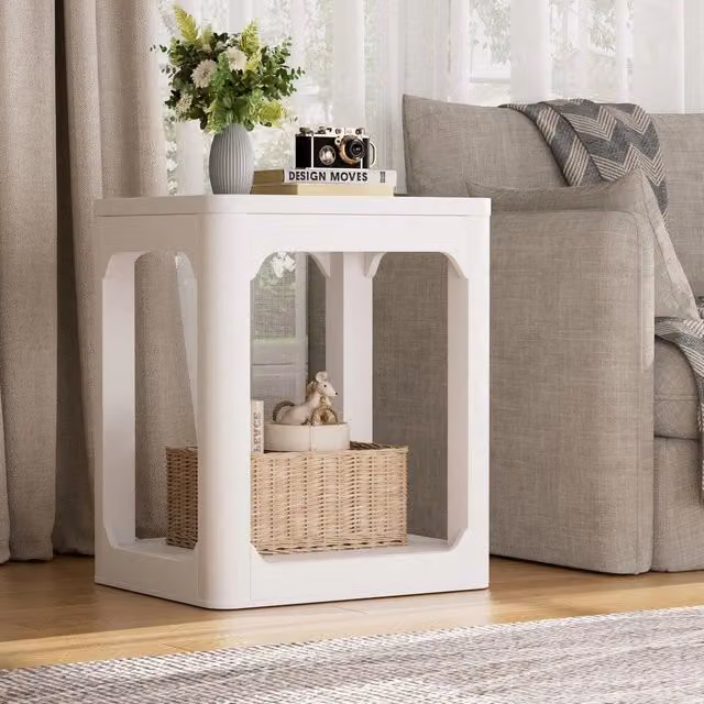 Set di 2 tavolini da salotto ¨C Minimal ¨C Bianco, struttura in legno multistrato, 50x40x60cm