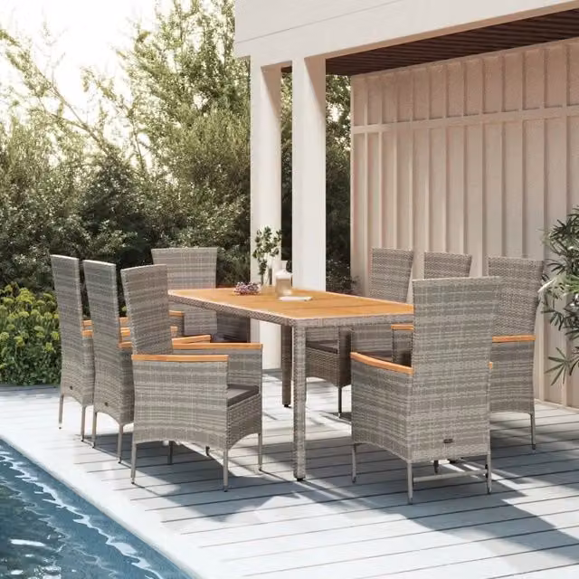 Set da pranzo da giardino vidaXL in polyrattan e legno di acacia grigio, 9 pezzi – 1