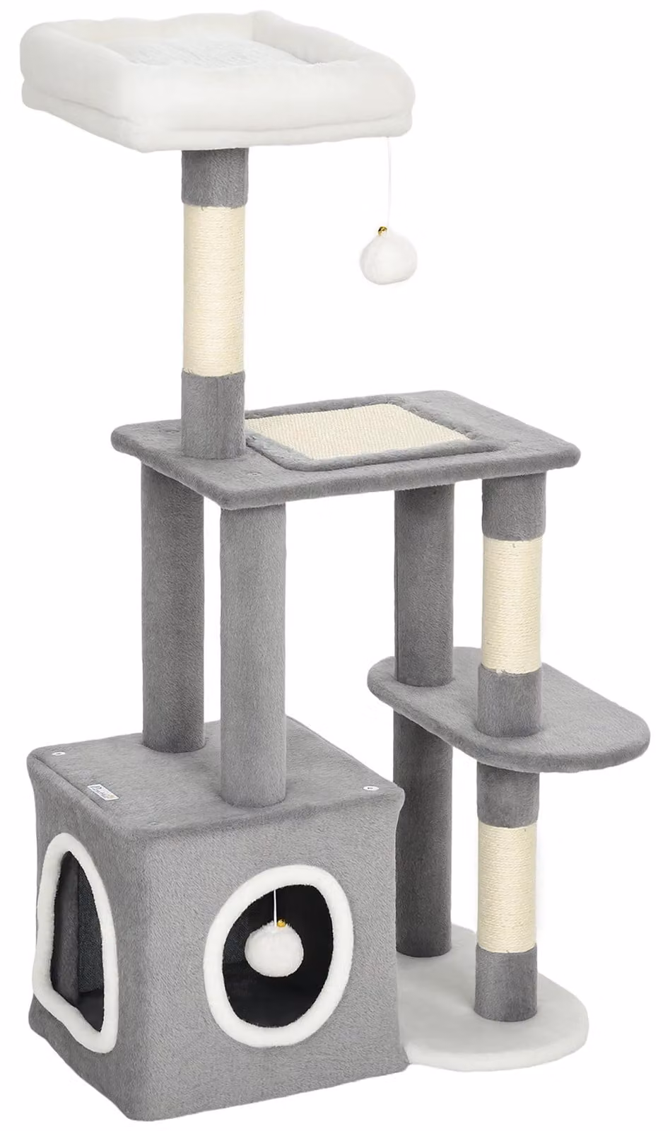 Torre grigia per gatti di grandi dimensioni, con tiragraffi e casetta per gatti | Colore: Grigio e Bianco | Dimensioni: 40x55x107 cm