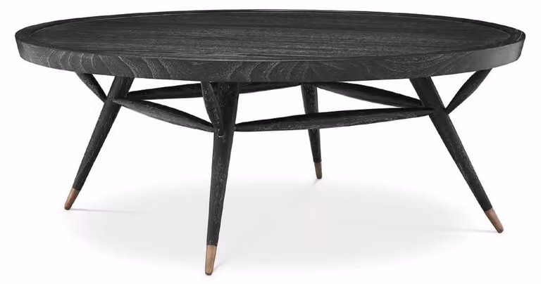 Tavolino Casa Padrino nero grigio / ottone antico Ø 100 x H. 38,5 cm - Tavolino rotondo in legno massiccio - Mobili per il soggiorno