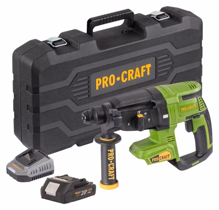 Martello perforatore a batteria Procraft PHA40bb-c 20 V 2,6 J SDS plus Brushless + 1x batteria 2,0 Ah + caricabatterie + valigetta
